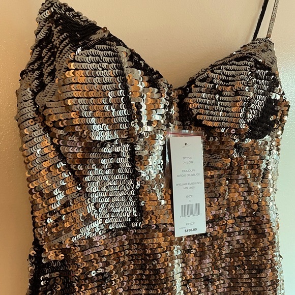 French Connection metallic antique gold blck embellished sequin ruffle NWT HP 6 - Picture 17 of 17